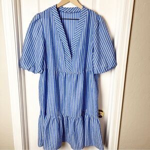 Sandra Darren Blue and White Striped Mini Dress
